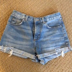 Topshop denim high waisted shorts, size 4